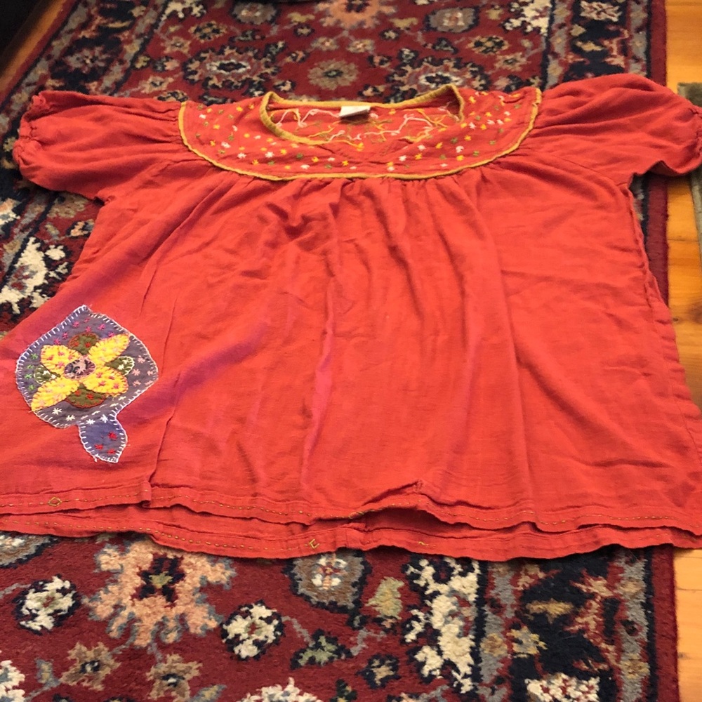 Sacred Threads Rust Orange Embroidered Peasant Blouse